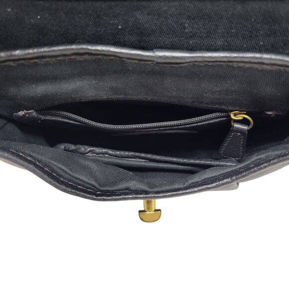 Fossil Vintage Black Leather Flap Crossbody Handbag with Brass Turn Lock - Picture 9 of 14